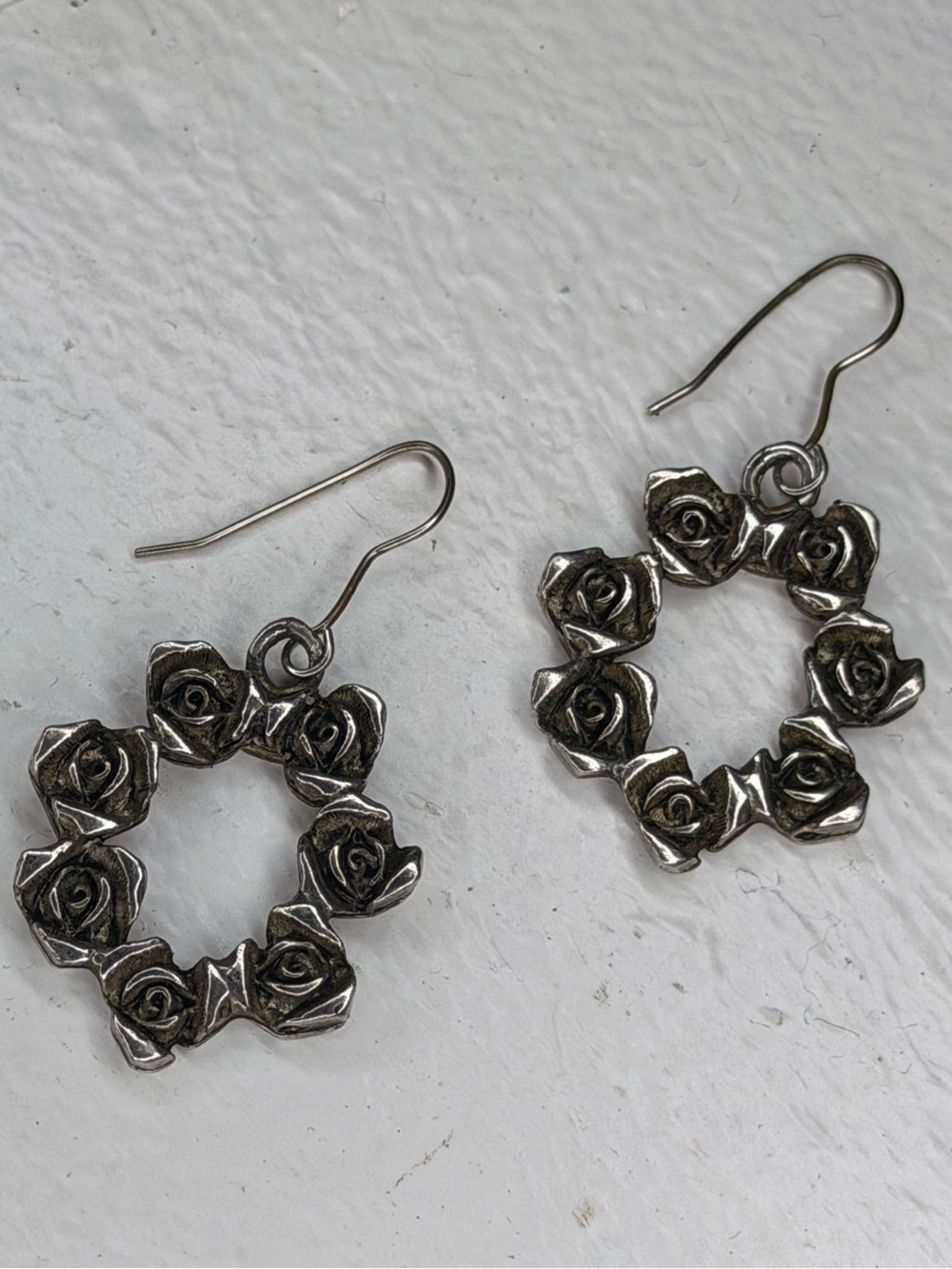 Vintage Eivind Hillestad EH Rose Hoop Earrings Norway Scandinavian Floral